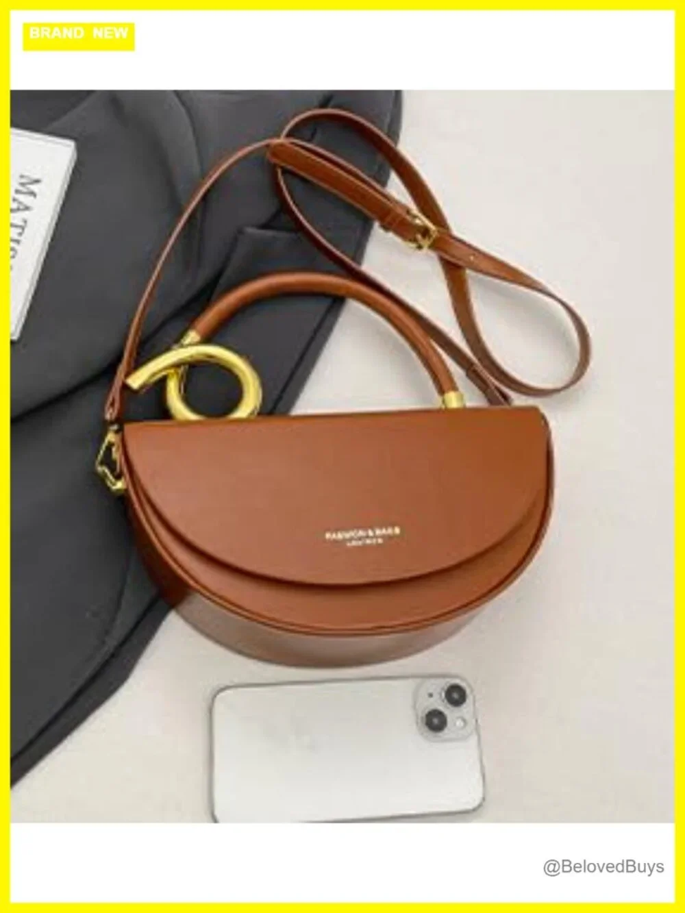 Semi-circular Saddle Purse PU Leather Tote Shoulder Bag Crossbody Handbag